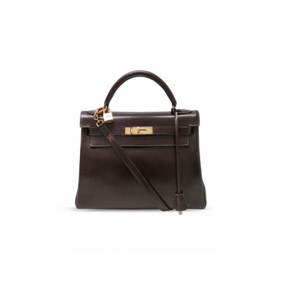 HERMES MASTER KELLY 28 BOX LEATHER CHOCOLATE BROWN GOLD HARDWARE (28*22*10cm) 